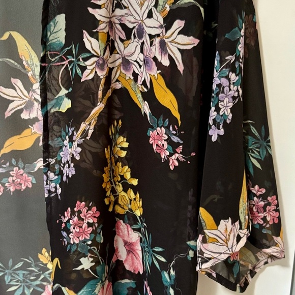 Divided| H&M| Pretty Floral on Black Multicolour Sheer Kimono Wrap Sz S - Picture 4 of 7
